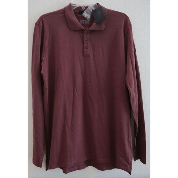 ATM Anthony Thomas Melillo AM4319 GAB Men's Sz Medium Maroon L/S Polo Shirt $115 - Picture 1 of 9